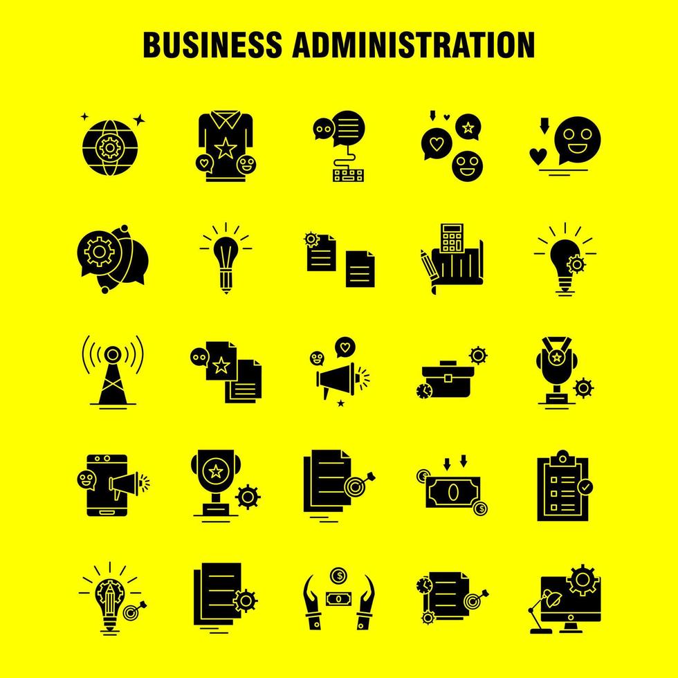 Business Administration Solid Glyph Icons Set For Infographics Mobile UXUI Kit And Print Design Include School Bag Bag School Education Document Setting File Eps 10 Vector