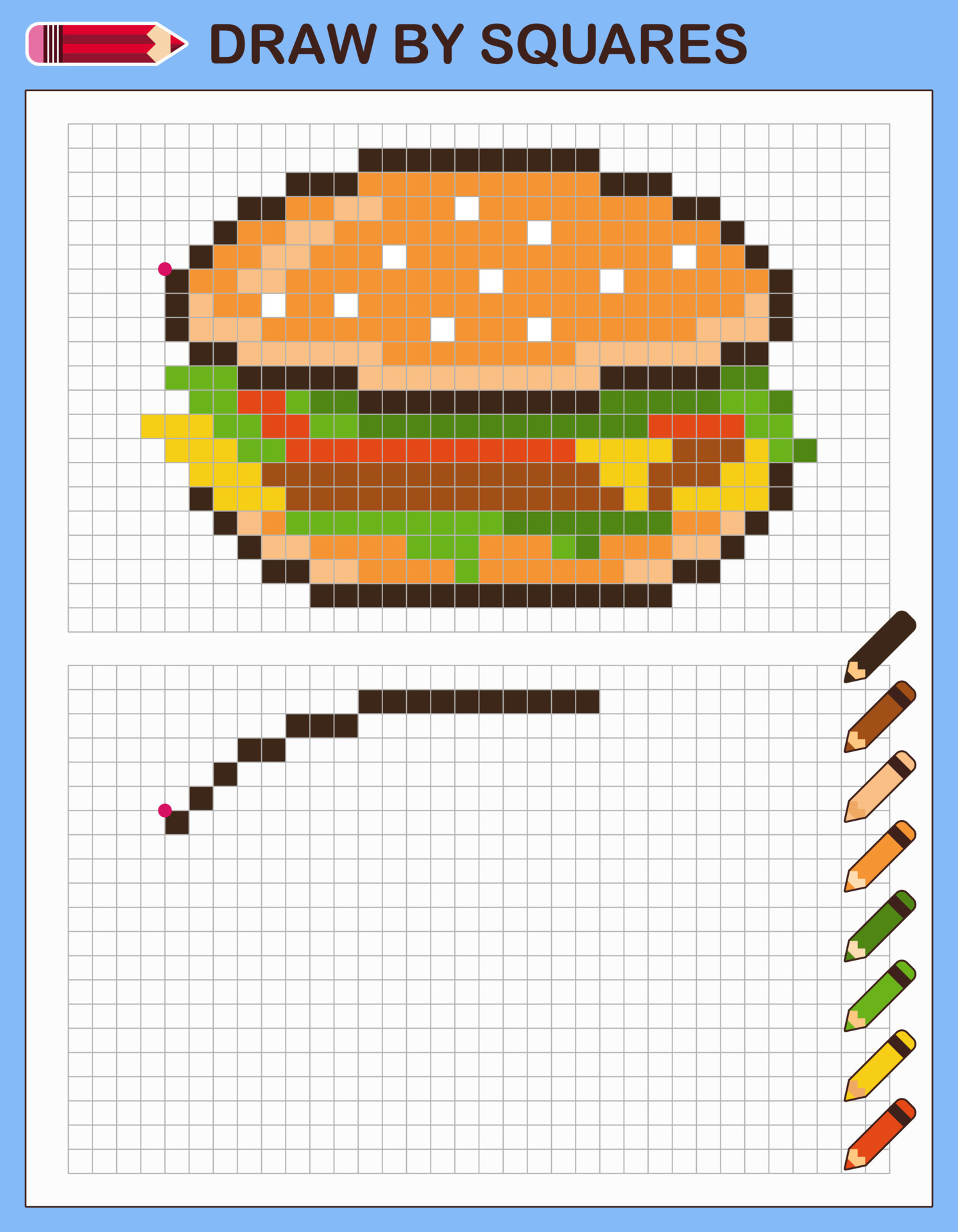 Copy The Picture Draw By Squares Game For Children Draw Burger By copy-the-picture-draw-by-squares-game-for-children-draw-burger-by