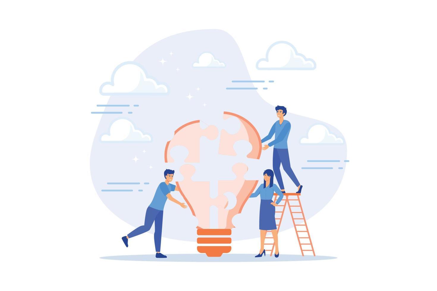 Team building, team collaboration for business idea, teamwork to solve problem, participate to work together for success concept, flat vector modern illustration