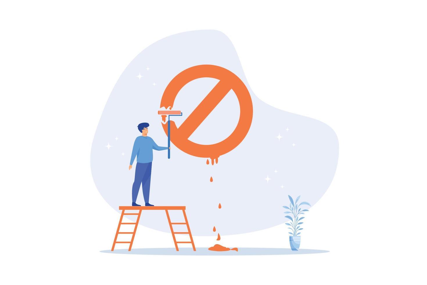 Prohibition or stop sign, forbidden, unlawful or not allow to do, attention and warning sign, banned or illegal concept, flat vector modern illustration