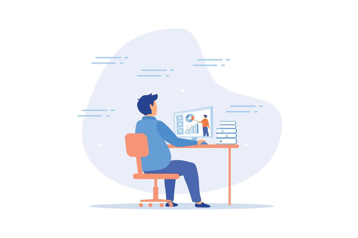 Study online course, learning new skill from internet or e-learning website, training or online class for knowledge concept, flat vector modern illustration