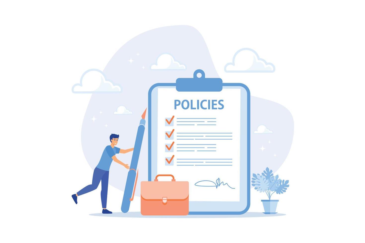 Company policies document, legal of term and services, agreement or process to follow, corporate rules or guidance concept, flat vector modern illustration