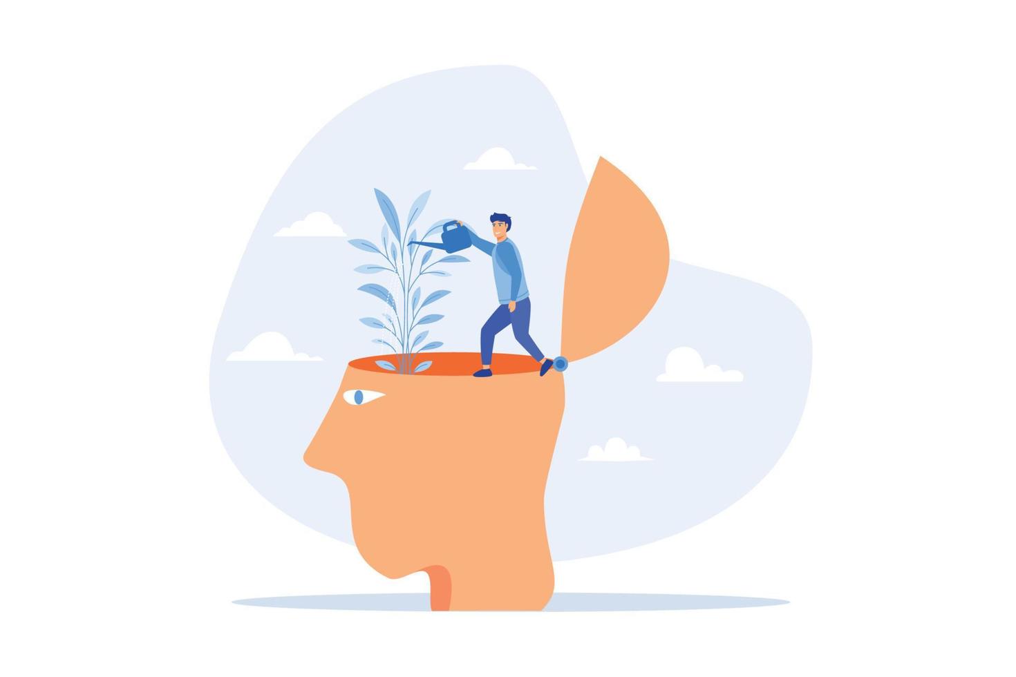 Self improvement, personal development or growth mindset, motivation to grow and achieve career success, learning new skill or knowledge concept, flat vector modern illustration