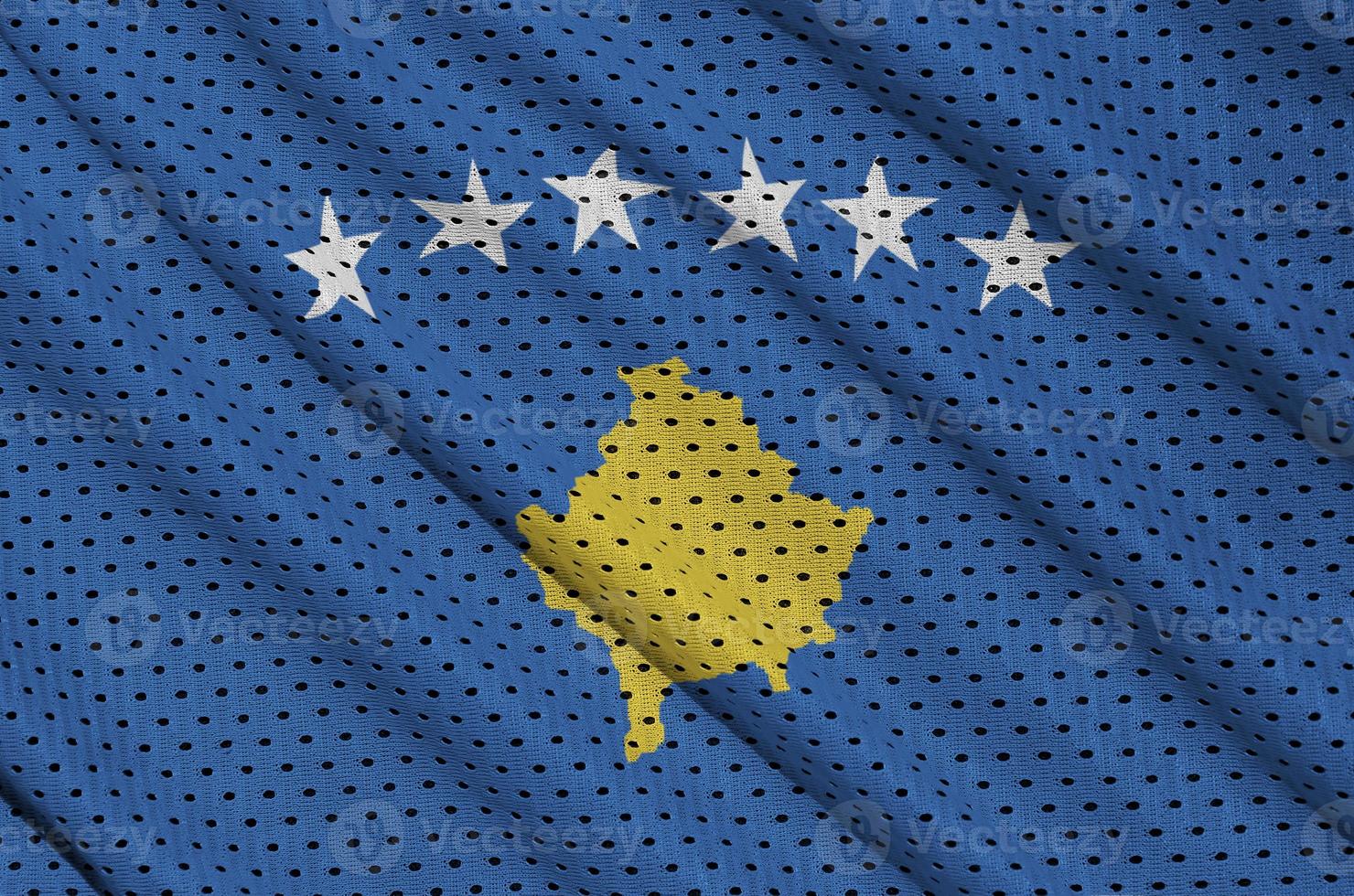 Kosovo flag printed on a polyester nylon sportswear mesh fabric photo