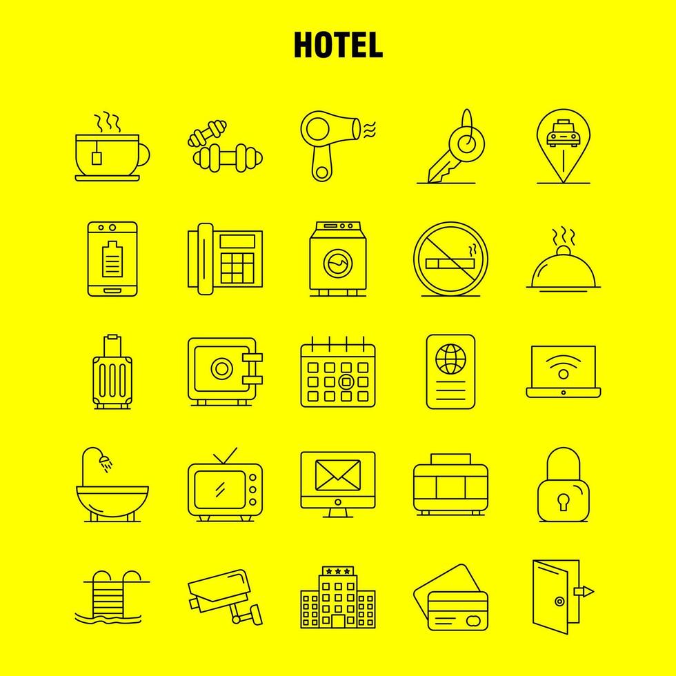 Hotel Line Icons Set For Infographics Mobile UXUI Kit And Print Design Include Check In Check Out Door Hotel Mobile Cell Icon Set Vector