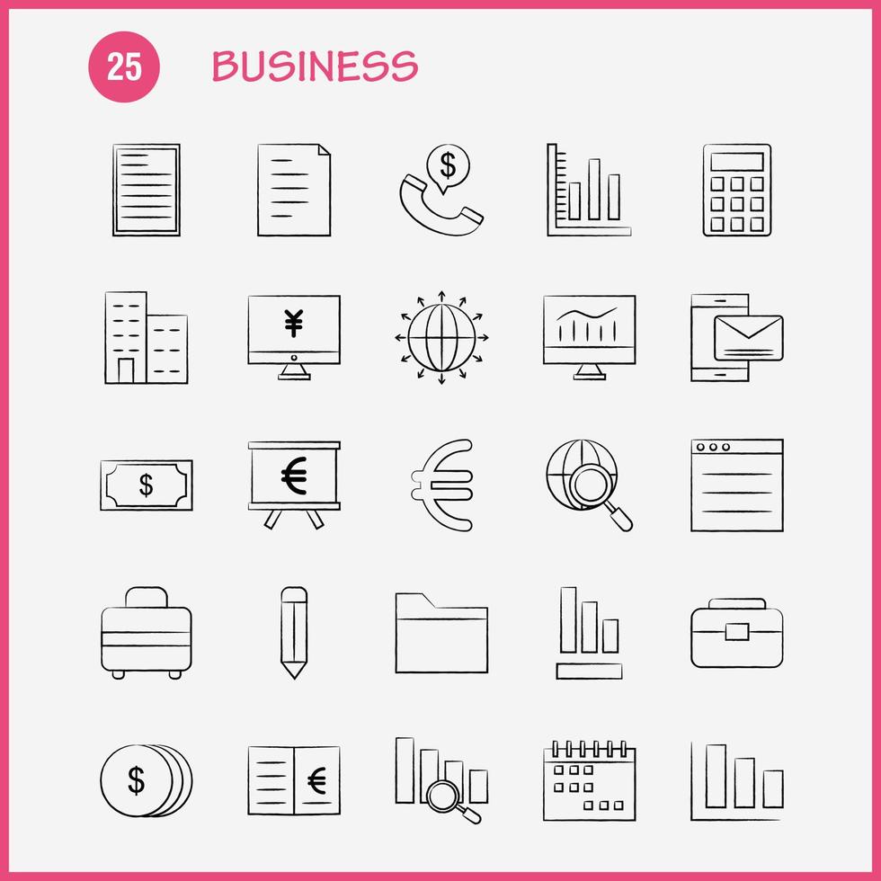 iconos dibujados a mano de negocios establecidos para infografías kit uxui móvil y diseño de impresión incluyen nube dinero dólar moneda equipo dinero idea bulbo colección moderno logotipo infográfico y pictograma ve vector