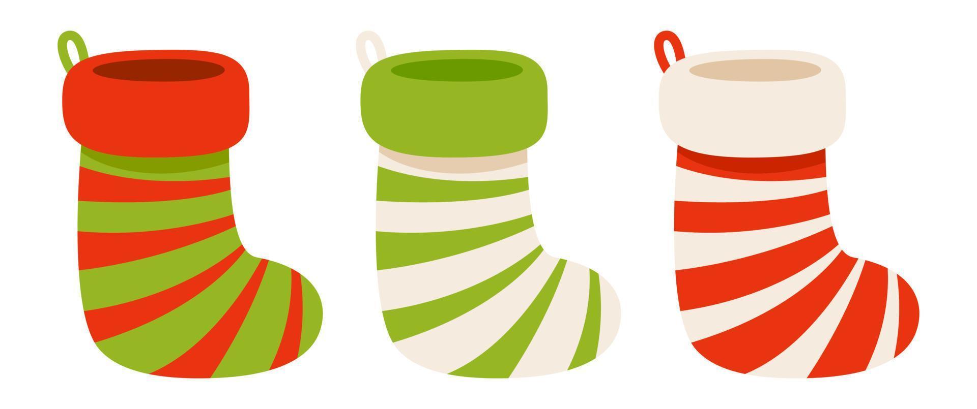 conjunto de calcetín de navidad en estilo plano aislado vector