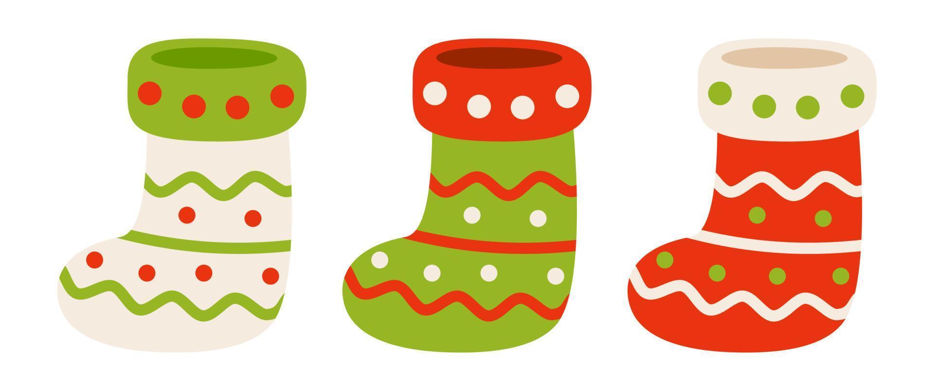 conjunto de calcetín de navidad en estilo plano aislado vector