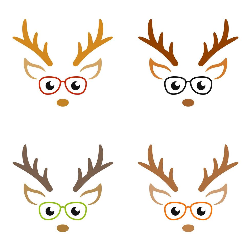 Set of Reindeer Face in flat style isolated vector