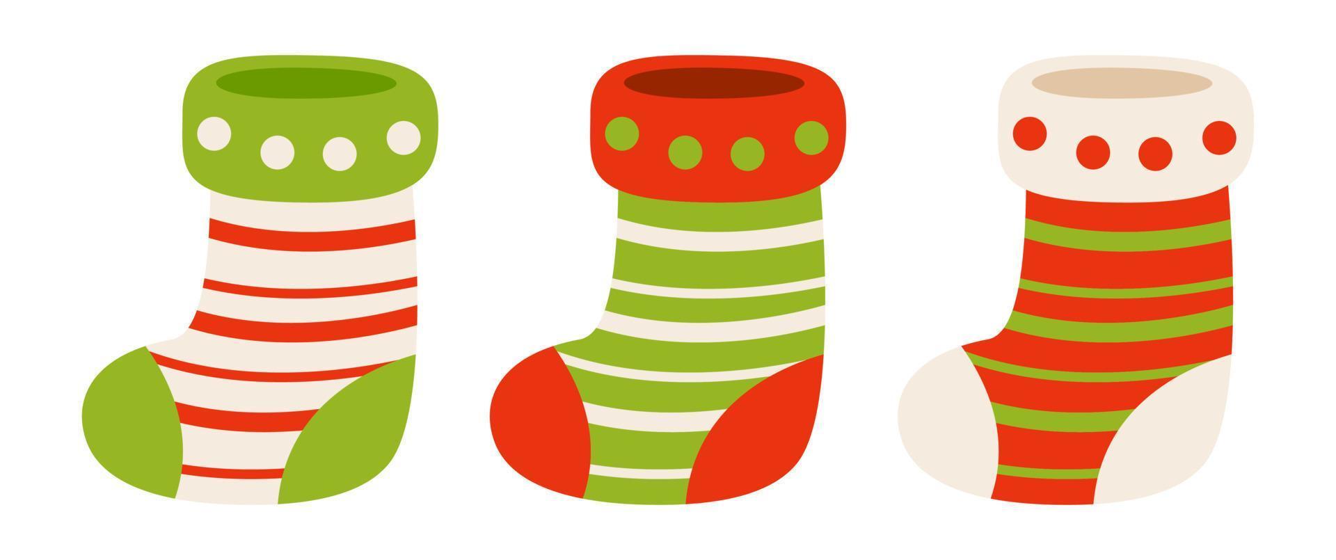 conjunto de calcetín de navidad en estilo plano aislado vector