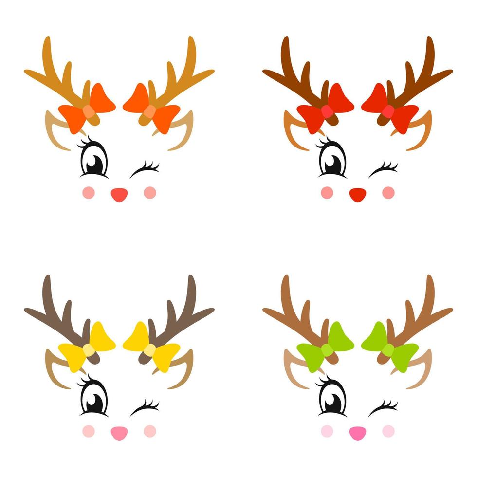 Set of Reindeer Face in flat style isolated vector
