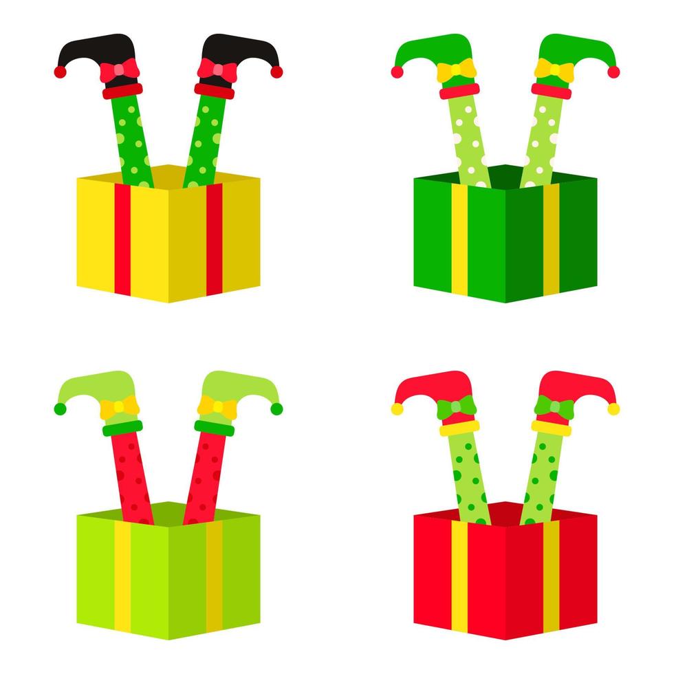 conjunto de pies de elfo con caja de regalo en estilo plano aislado vector