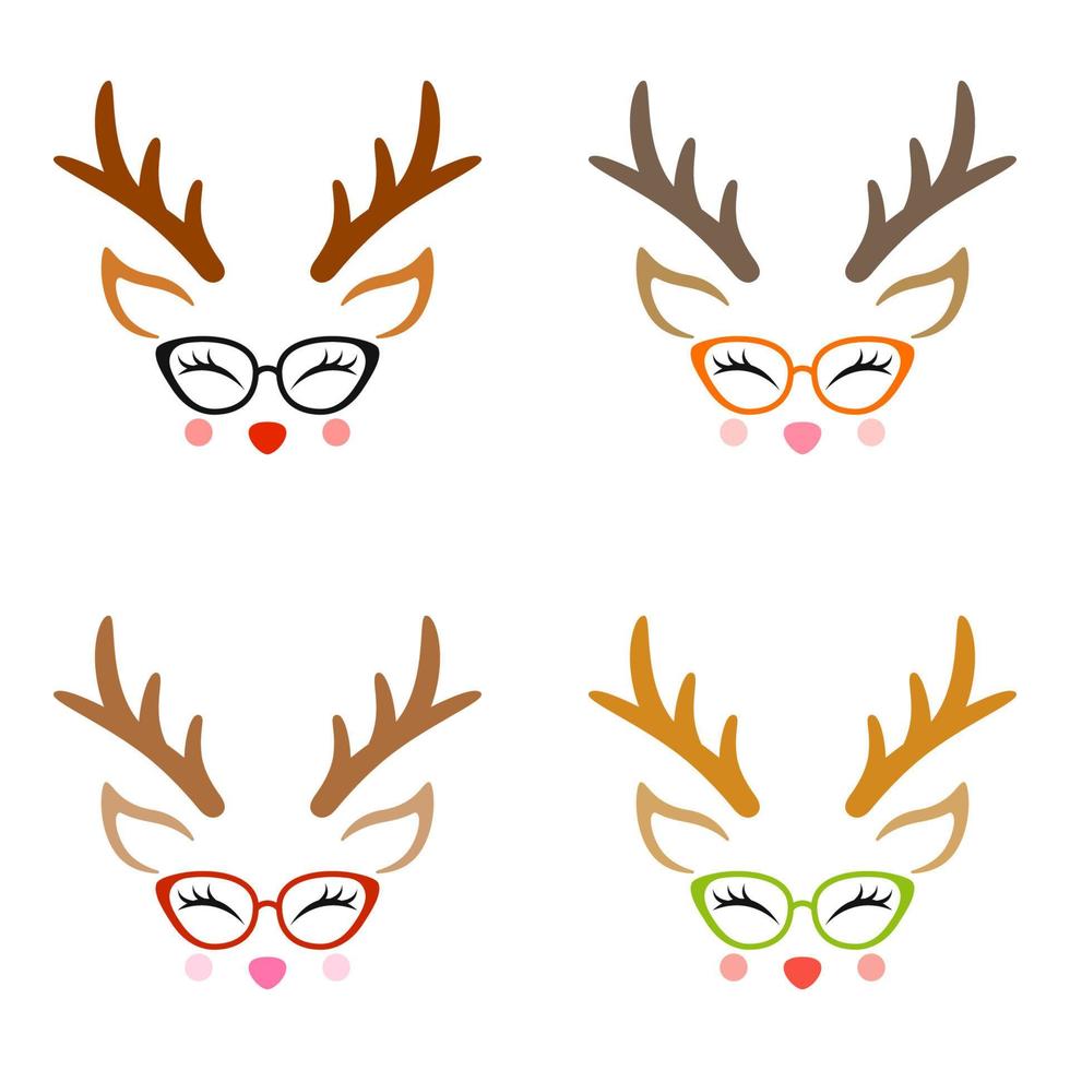 Set of Reindeer Face in flat style isolated vector