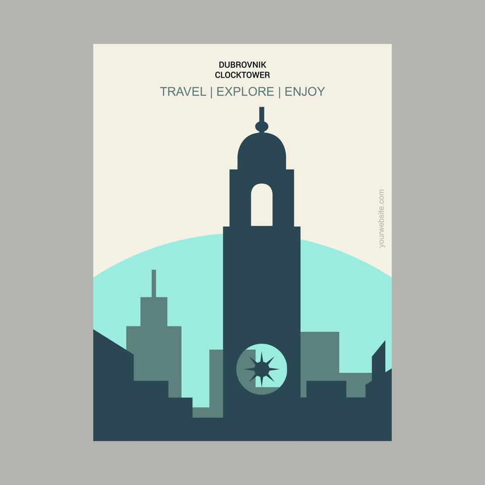 Dubrovnik Clocktower Croatia Vintage Style Landmark Poster Template vector