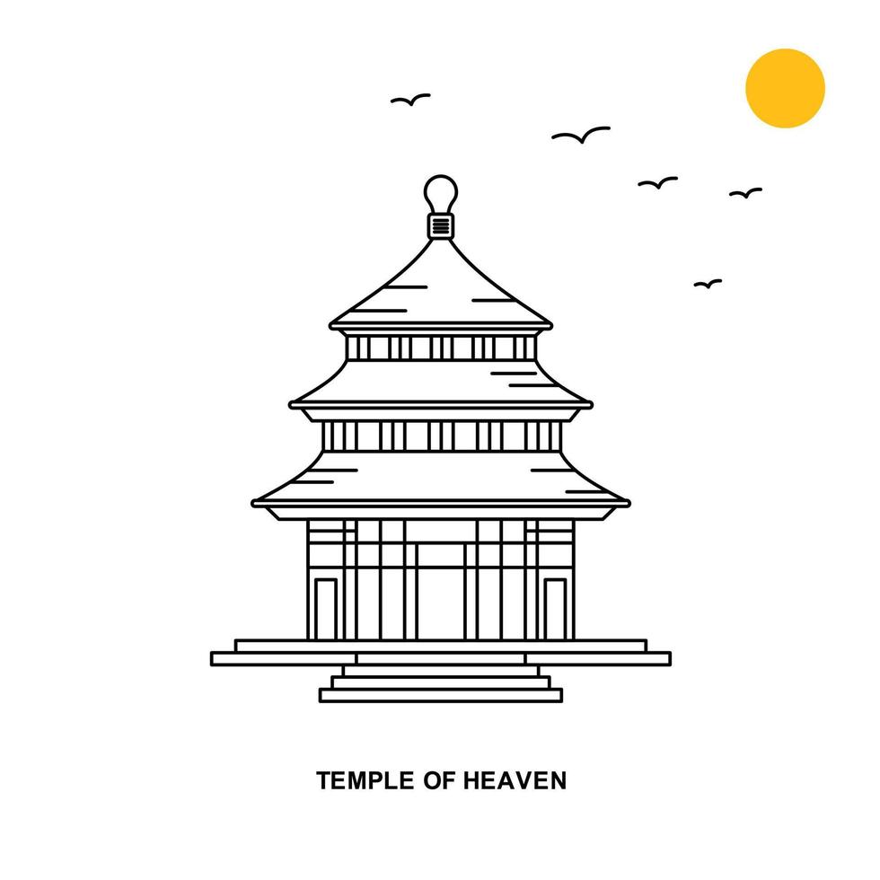 TEMPLE OF HEAVEN Monument World Travel Natural illustration Background in Line Style vector