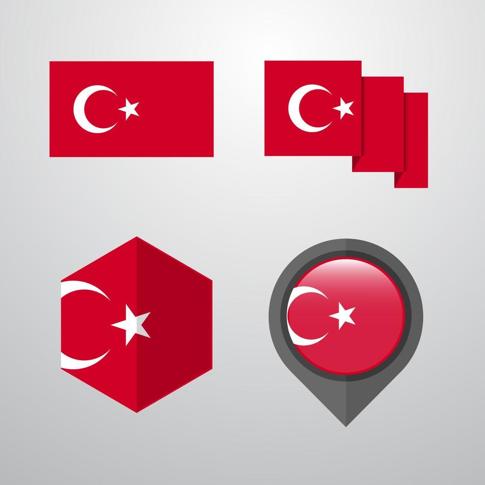 Turkey flag design set vector