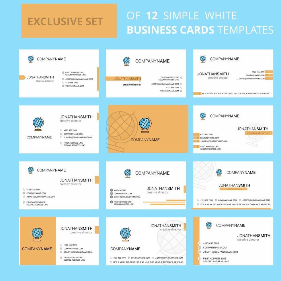 Set of 12 Globe Creative Busienss Card Template Editable Creative logo and Visiting card background vector