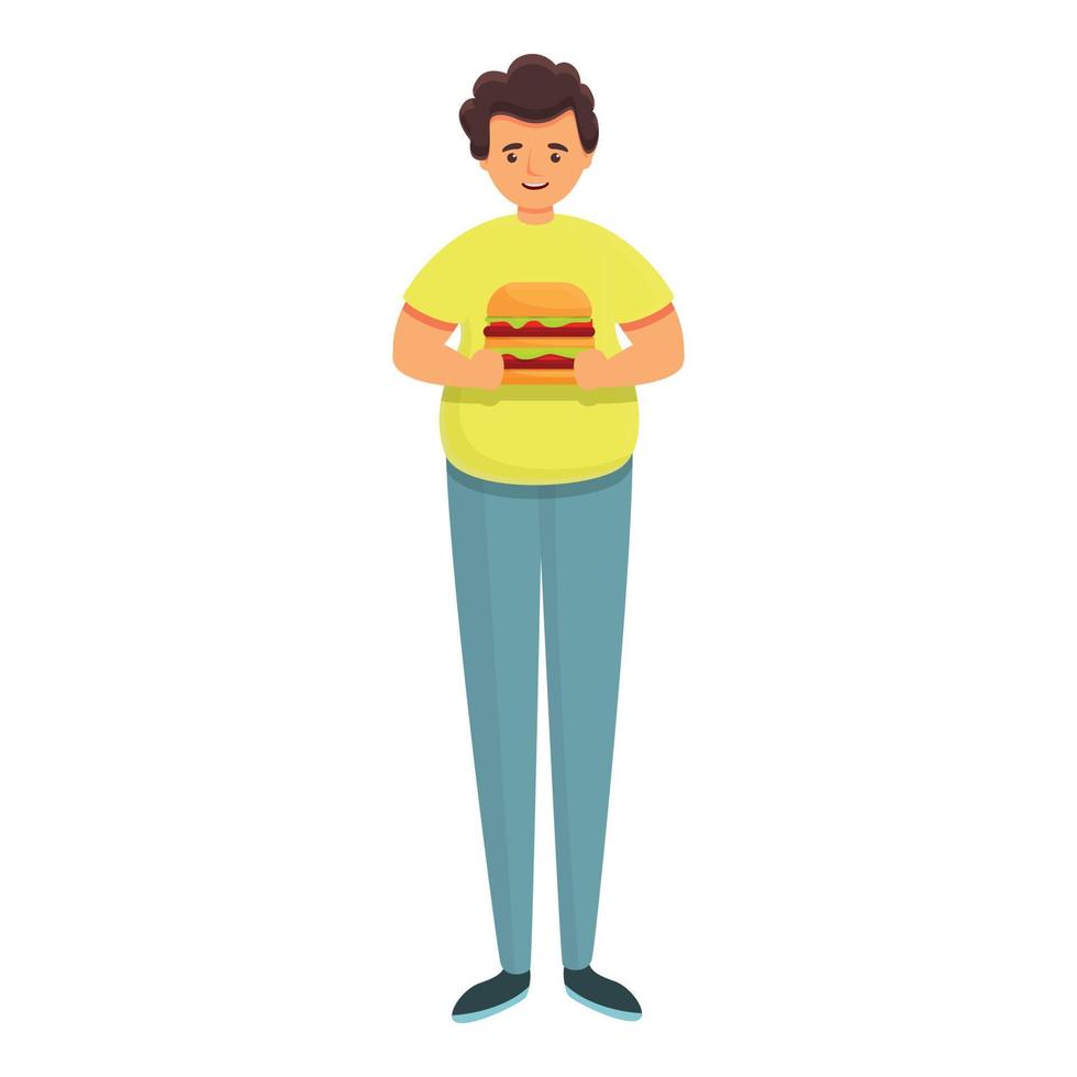 icono de hamburguesa de estudiante de glotonería, estilo de dibujos animados vector