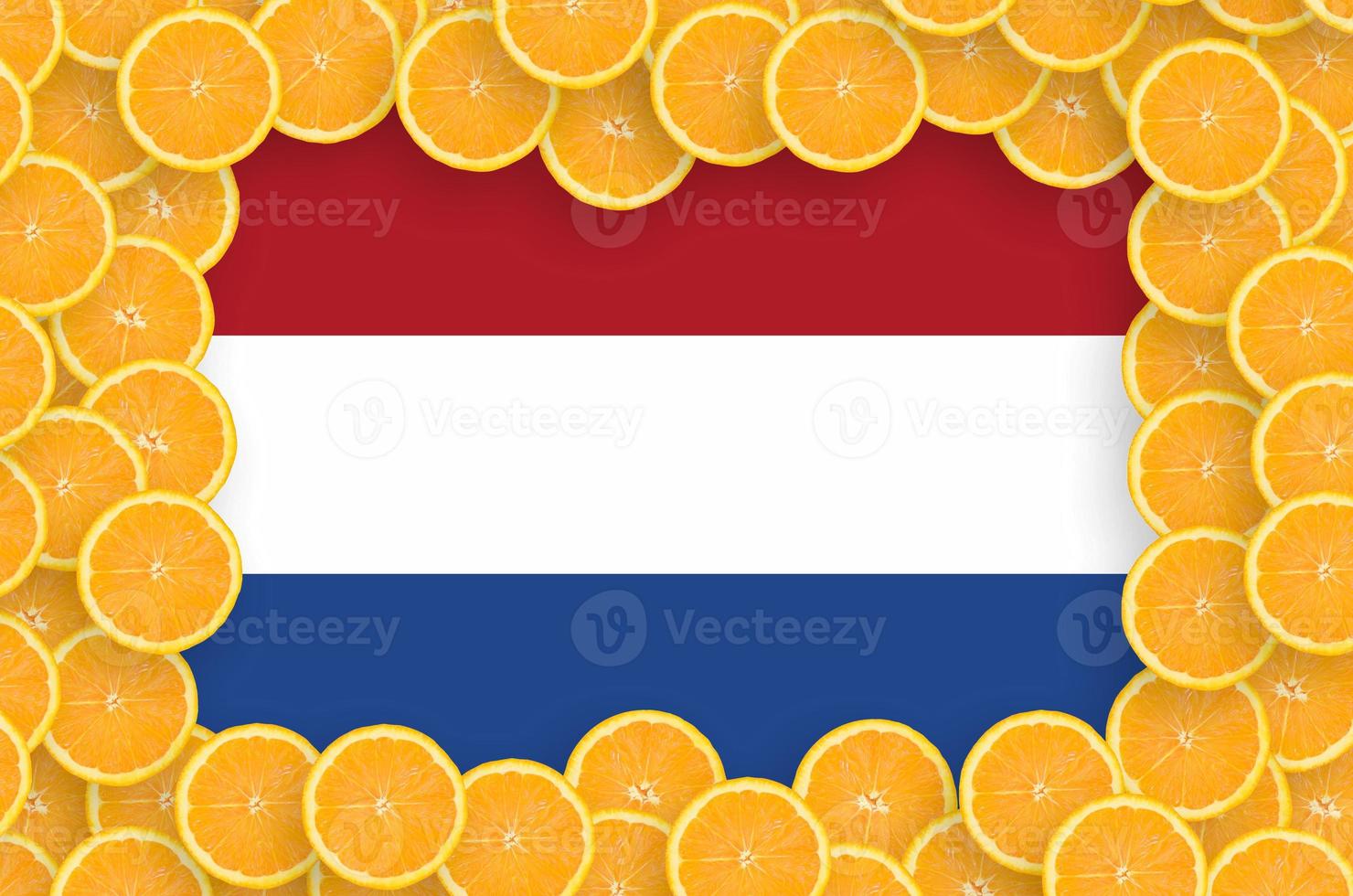 Netherlands flag  in fresh citrus fruit slices frame photo