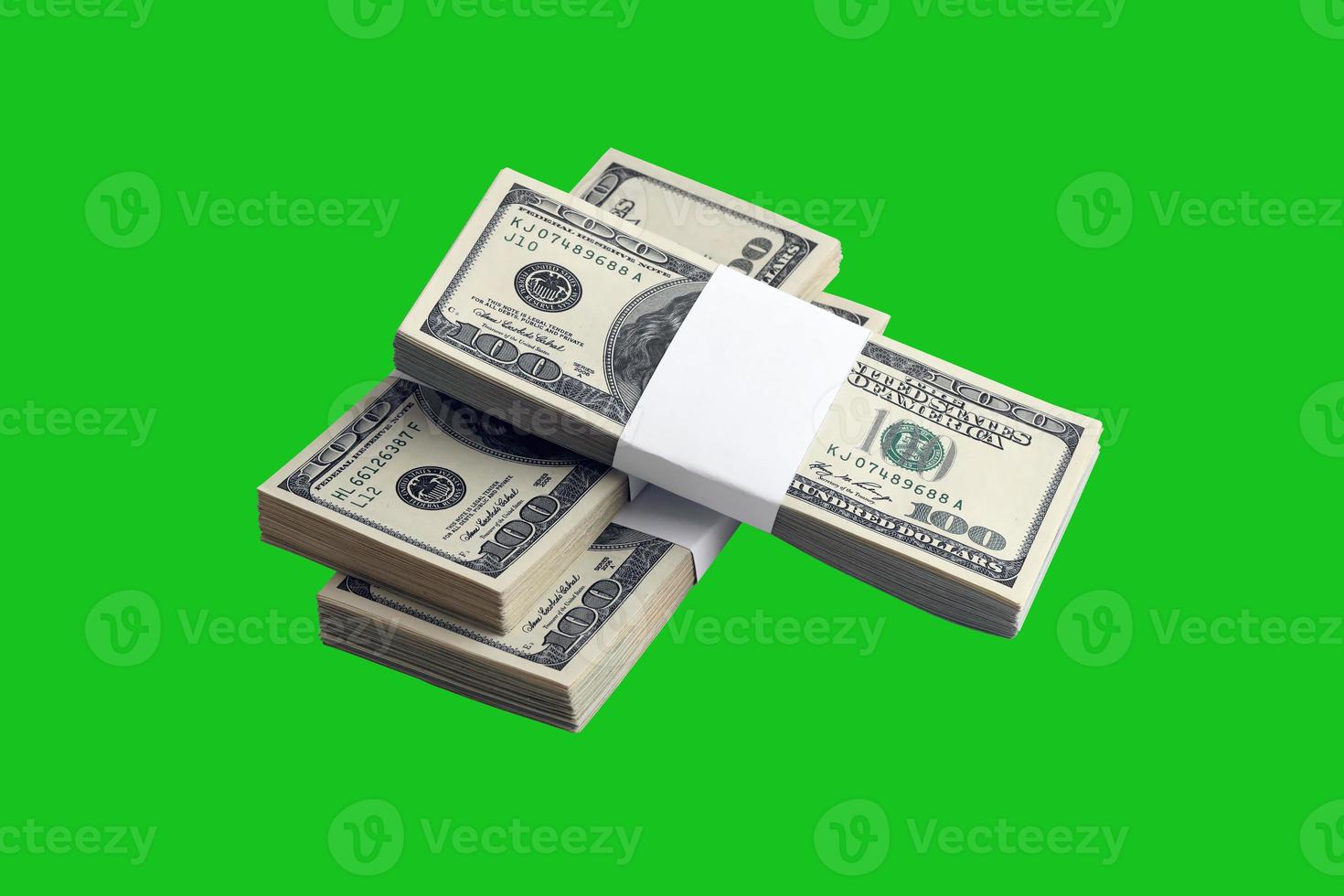 Bundle of US dollar bills isolated on chroma keyer green. Pack of american money with high resolution on perfect green mask photo