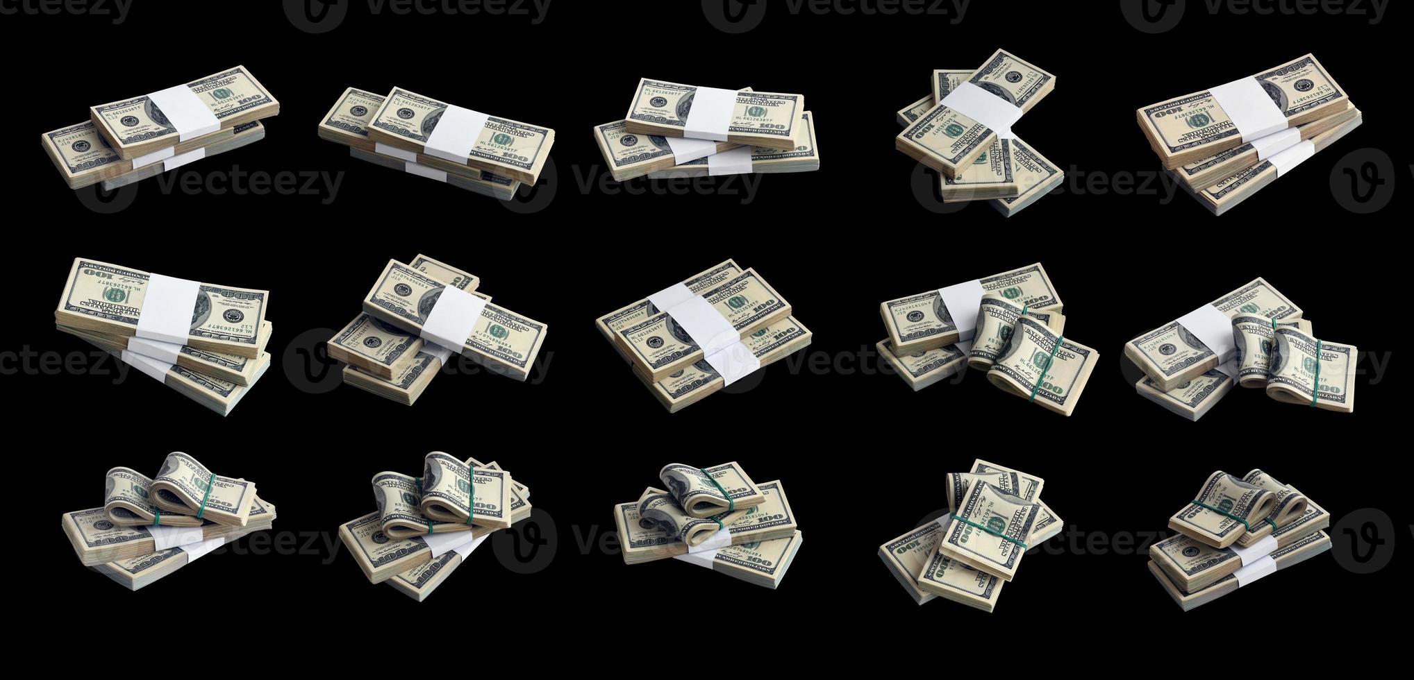 Big set of bundles of US dollar bills isolated on white. Collage with many packs of american money with high resolution on perfect white background photo