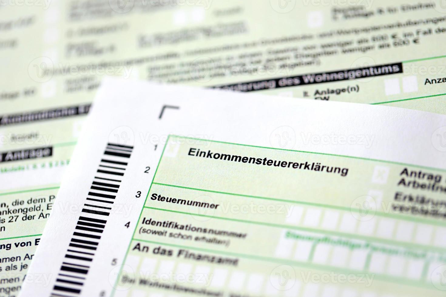 German annual income tax return declaration form for 2022 year close up. The concept of tax reporting in Germany photo