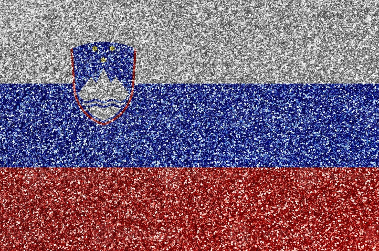 Slovenia flag depicted on many small shiny sequins. Colorful festival background for party photo
