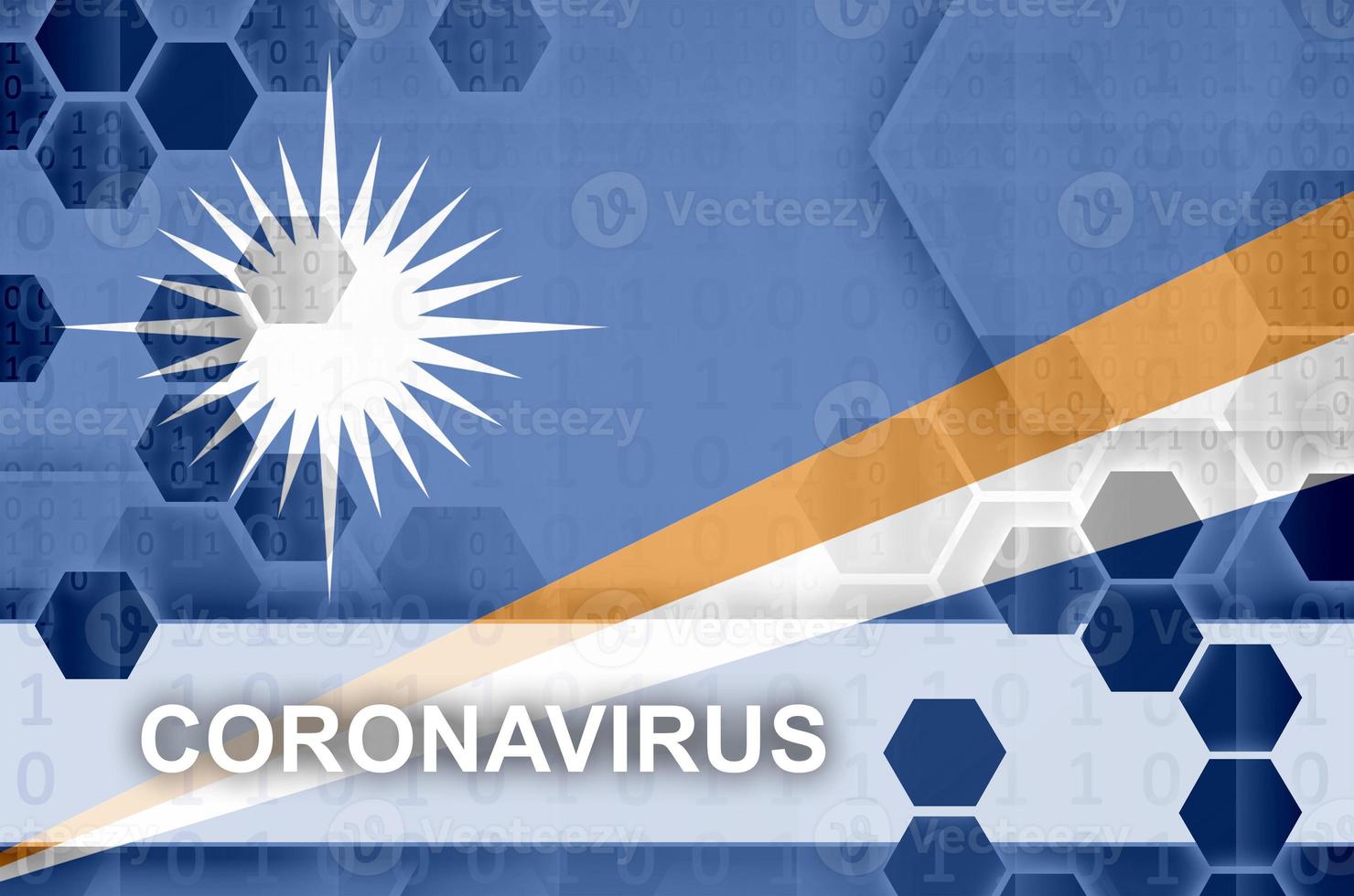 Marshall Islands flag and futuristic digital abstract composition with Coronavirus inscription. Covid-19 outbreak concept photo