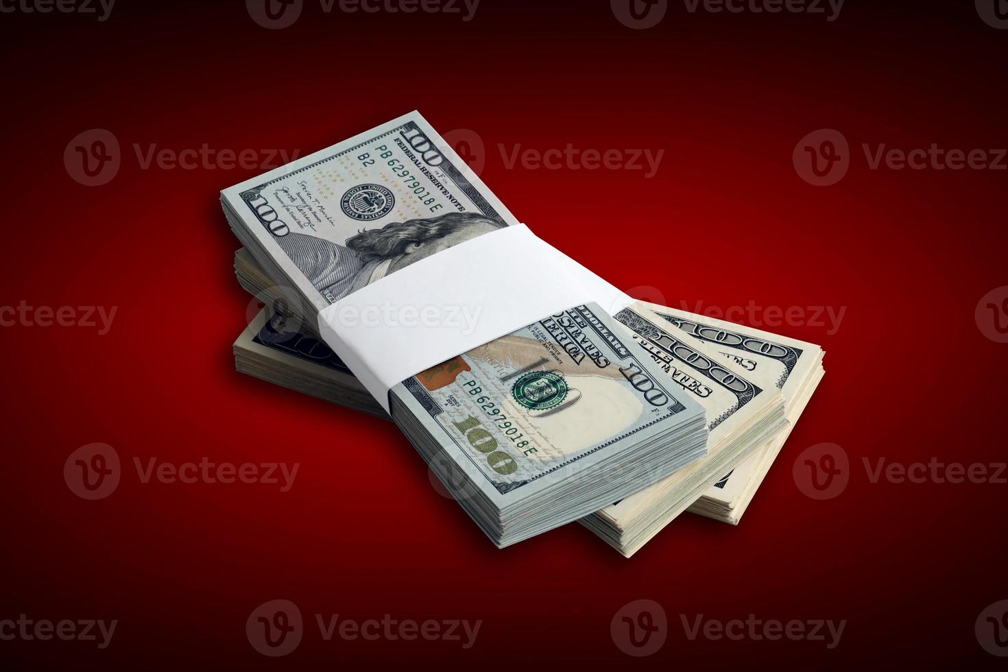 Bundle of US dollar bills isolated on white. Pack of american money with high resolution on perfect white background photo