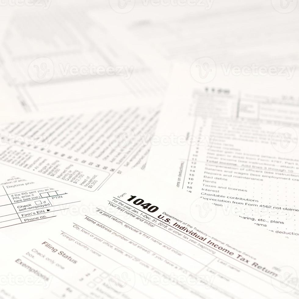 Blank income tax forms. American 1040 Individual Income Tax return form photo