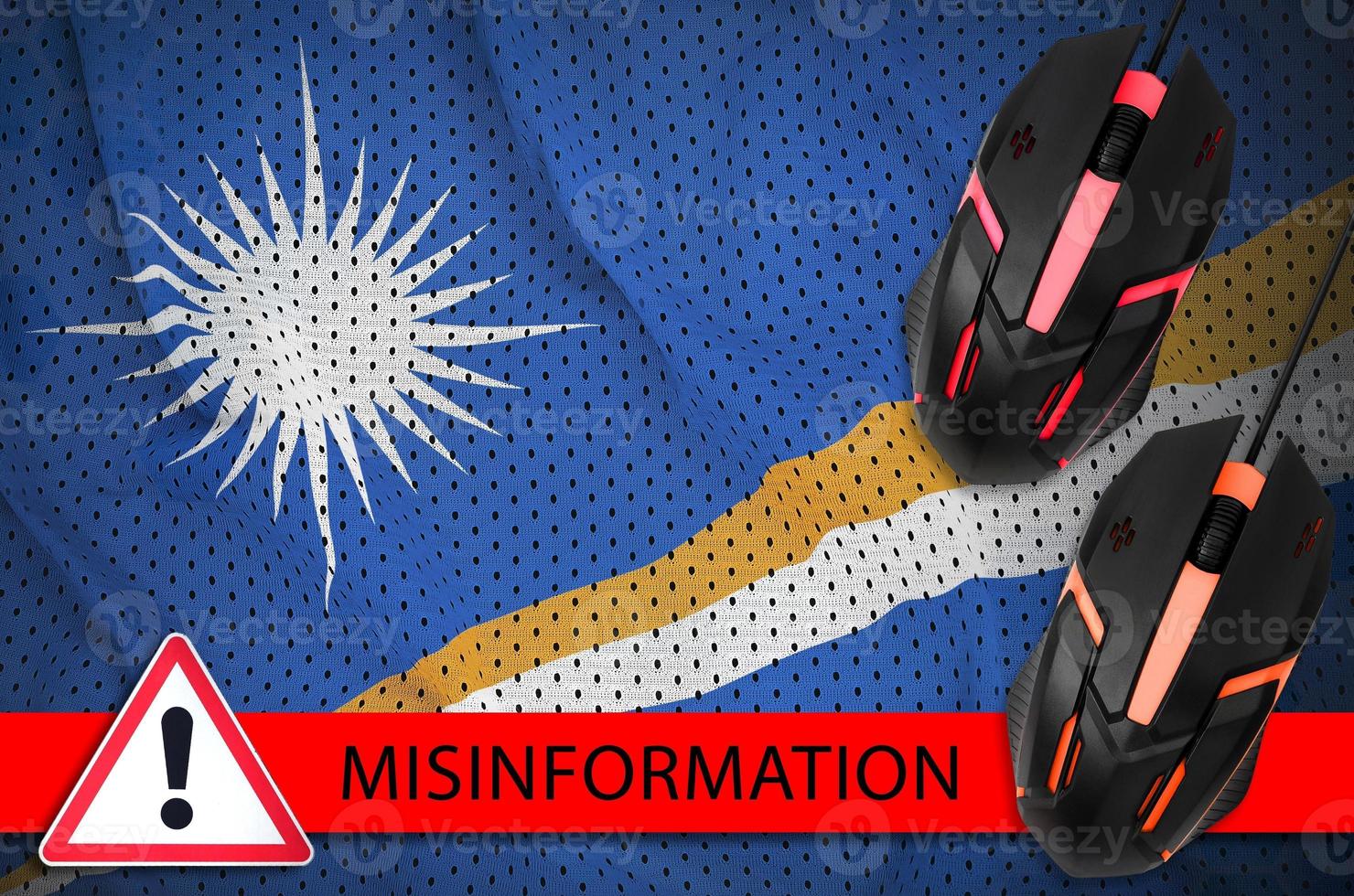 Marshall Islands flag and two computer mouses. Misinformation during Coronavirus or 2019-nCov virus concept photo