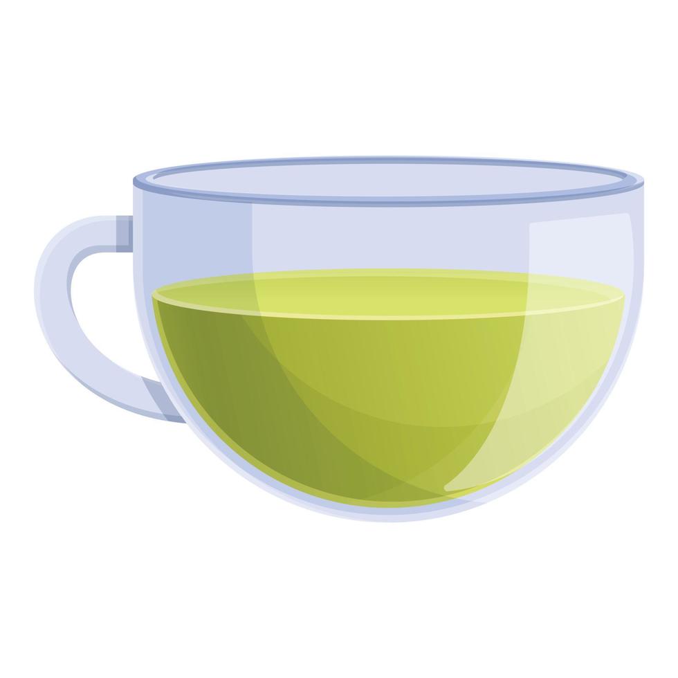 icono de taza de té verde caliente, estilo de dibujos animados vector