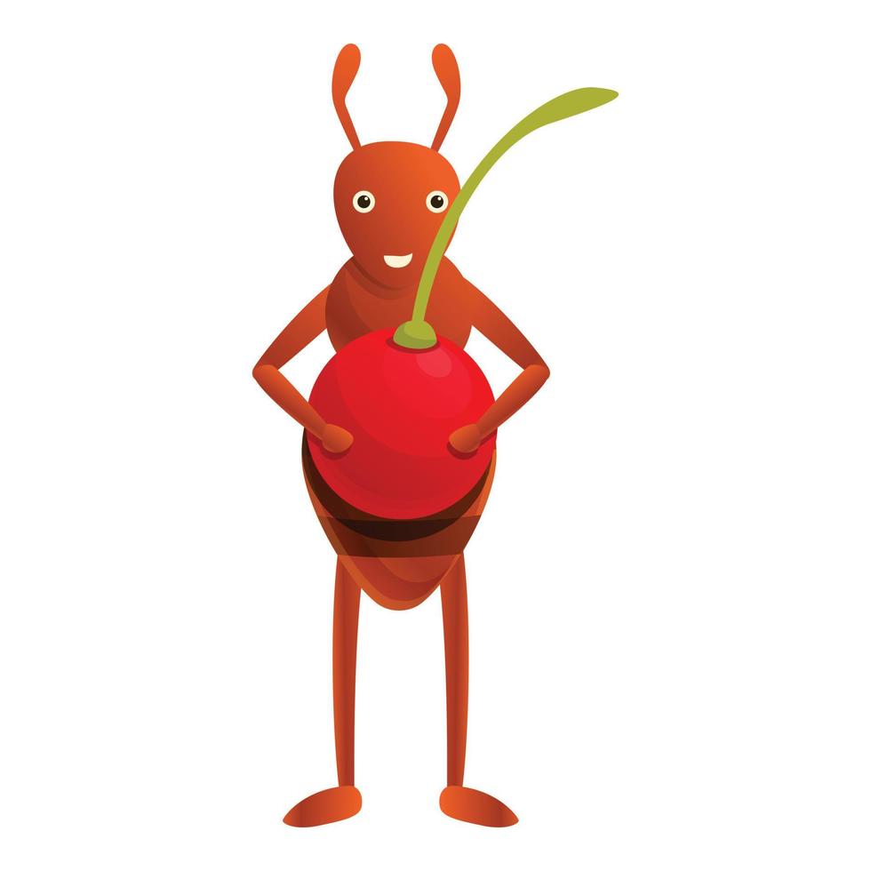hormiga con icono de cereza, estilo de dibujos animados vector