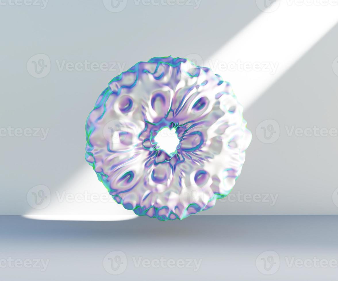 3d render, abstract geometric torus shape, cracked surface with hole. Split object isolated on white background. Minimal design. photo