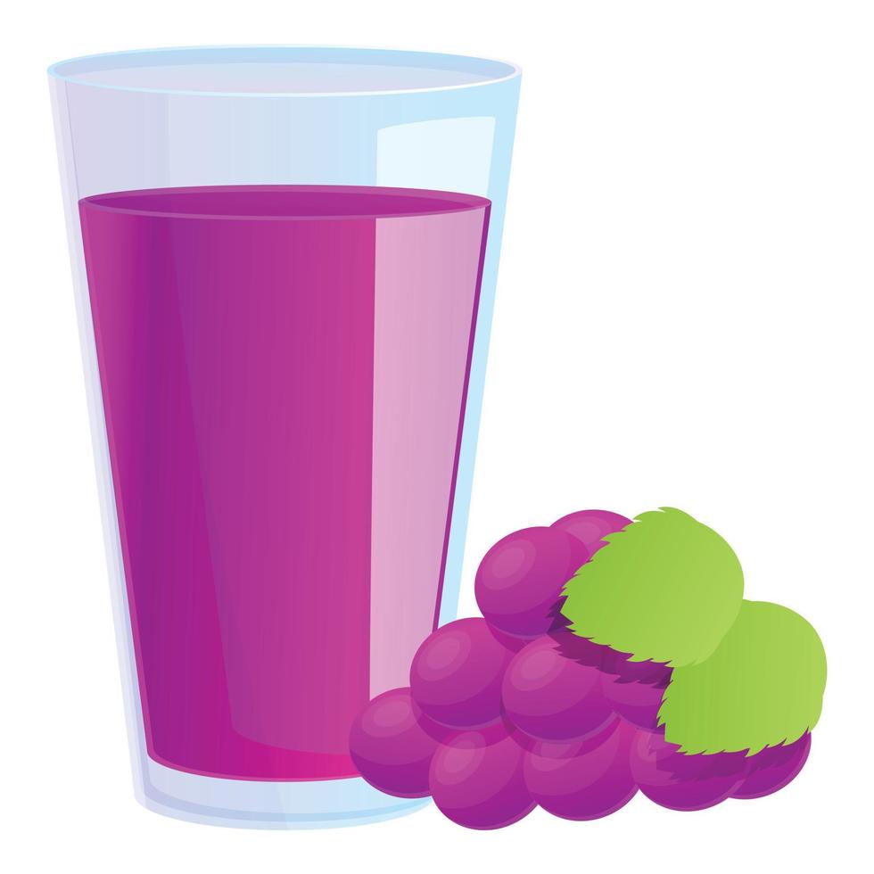 Grapes juice glass icon, cartoon style vector