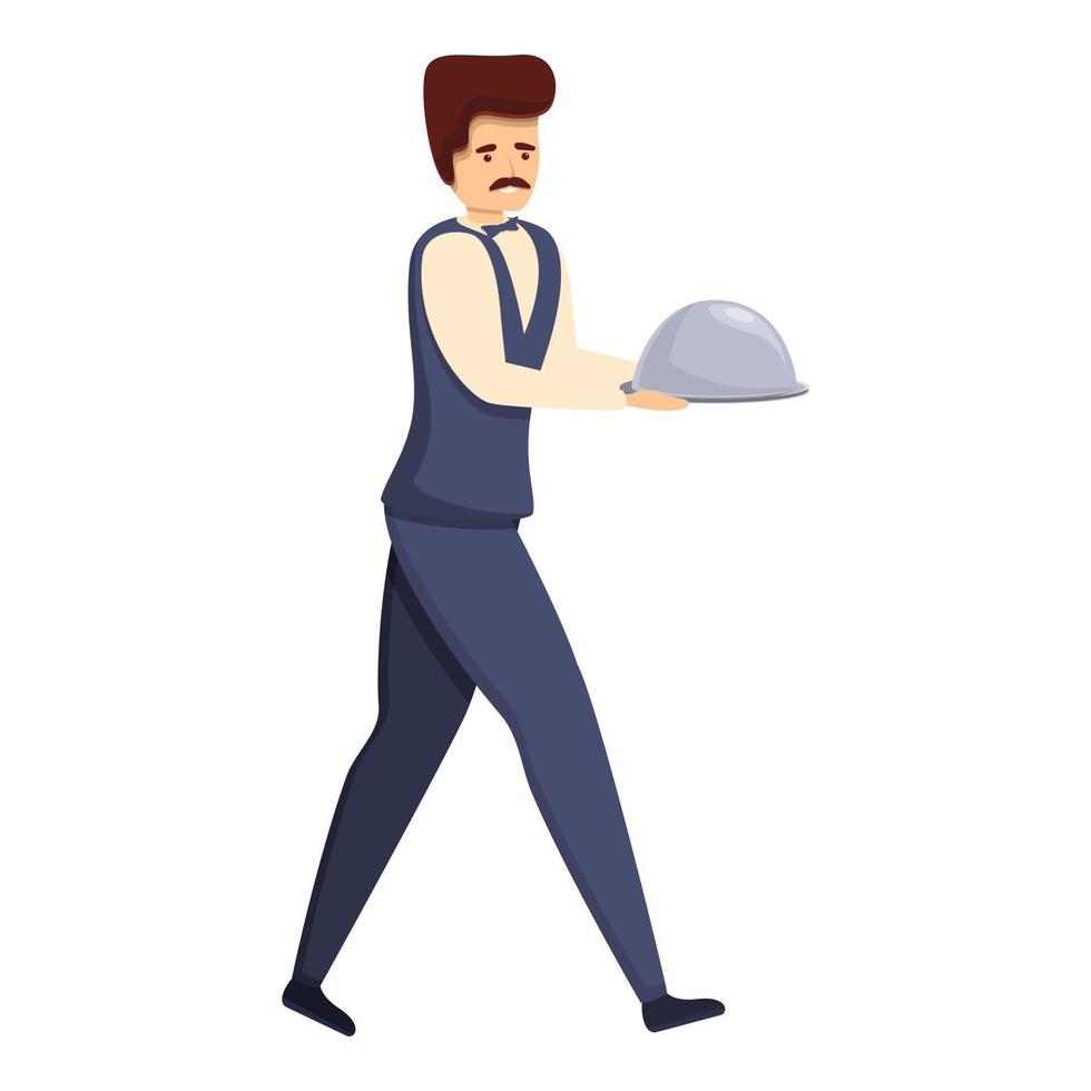 Walking butler icon, cartoon style vector