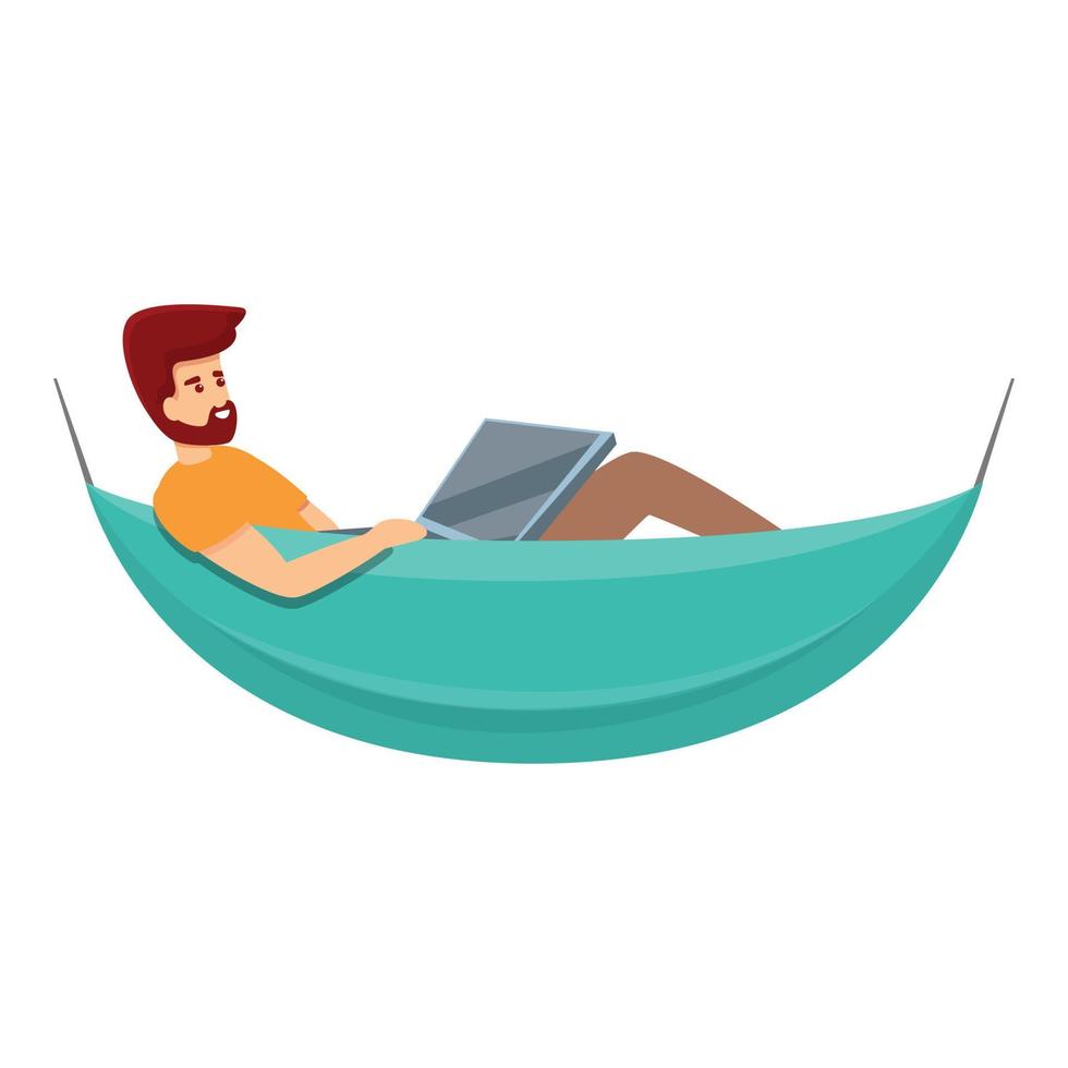 Hammock remote work icon, cartoon style vector