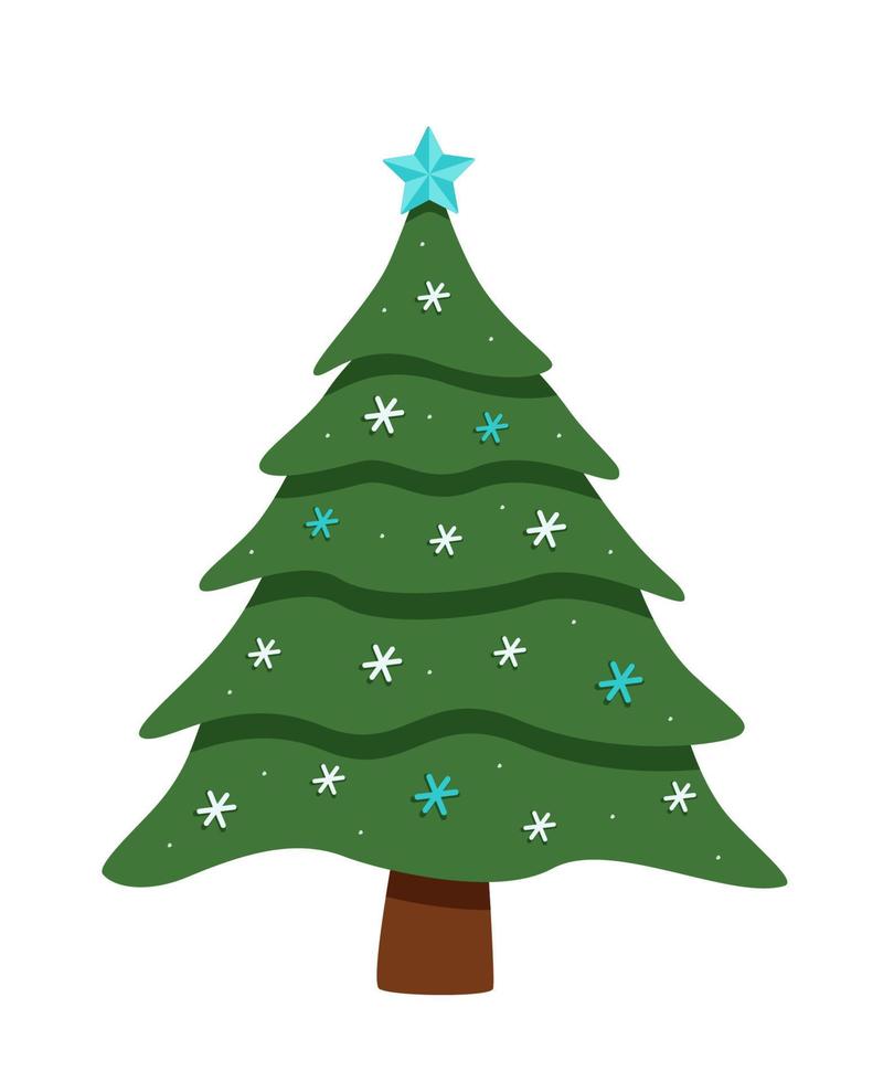 Christmas tree is traditionally decorated with toys and garlands. Vector illustration symbol of Christmas and New year.