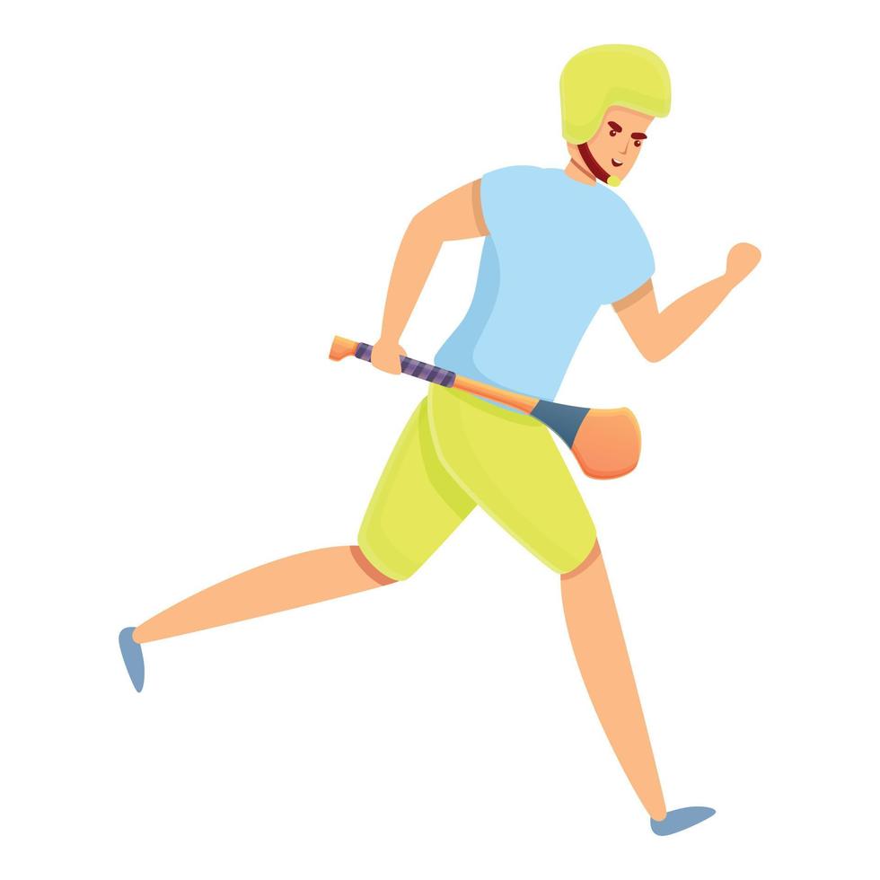 Running hurling player icon, cartoon style vector