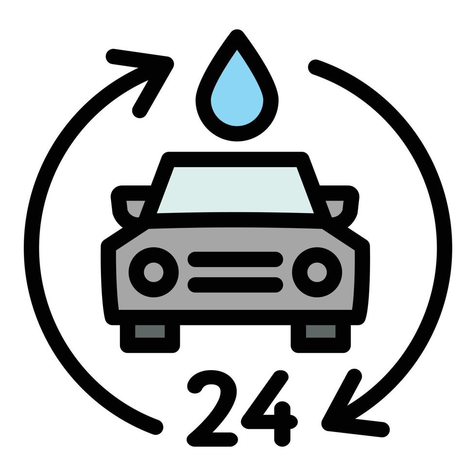 Icono de lavado de autos las 24 horas, estilo de esquema vector