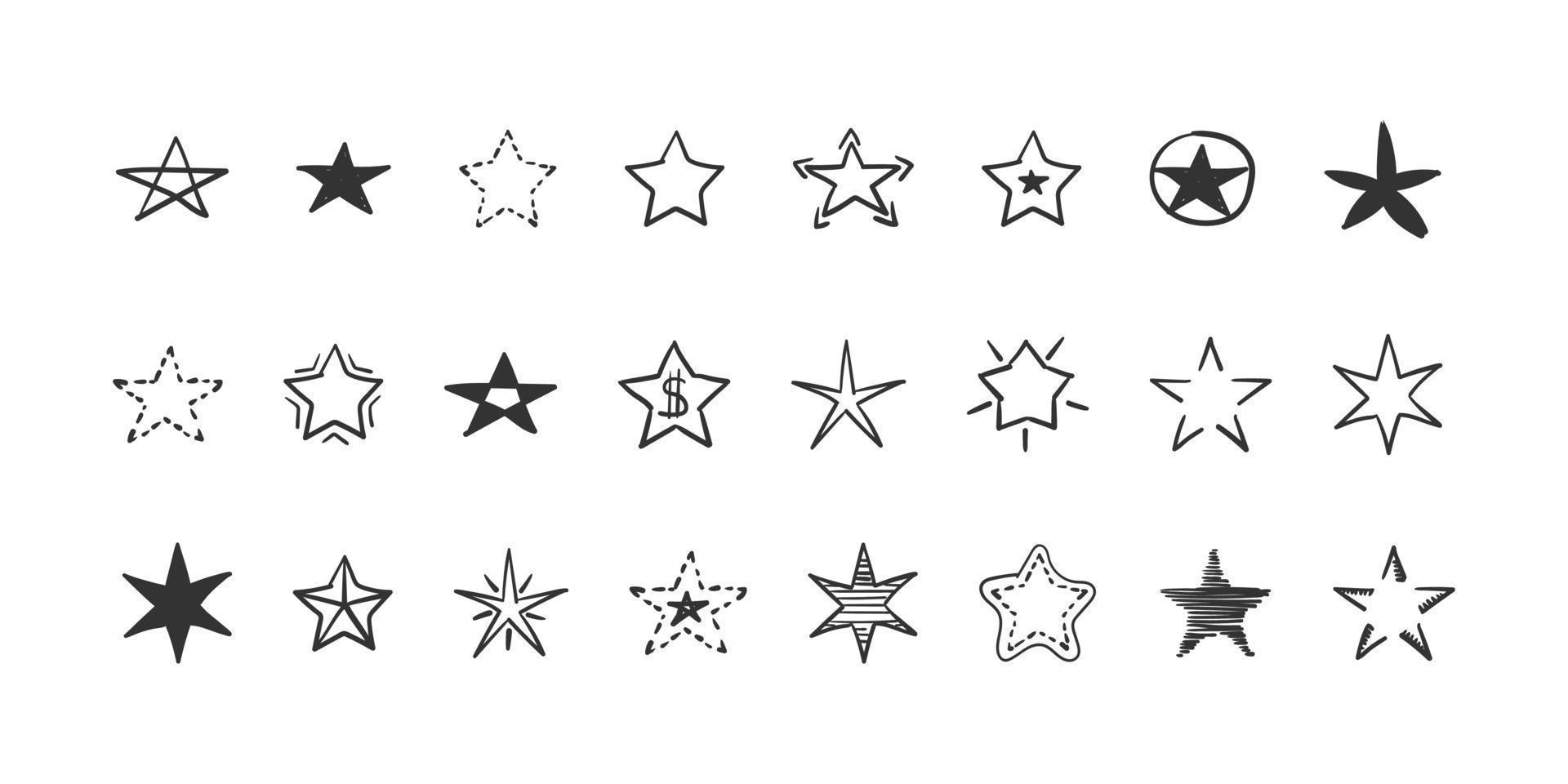 Star icons set. Doodle star. Hand Drawn icon star isolated on white background. Trendy design. Vector illustration