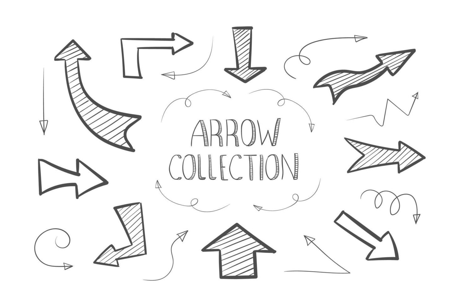 Arrows icons. Collection of hand drawn arrows. Handmade sketch. Arrows icons set. Hand drawn pointers. Vector illustration