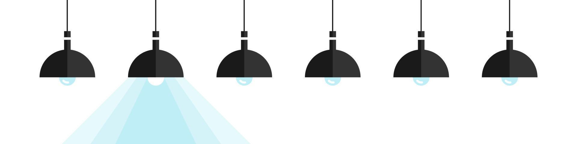 Lamp concept. Light lamp flat style with light blue glow. Ideas symbol illustration. Vector illustration