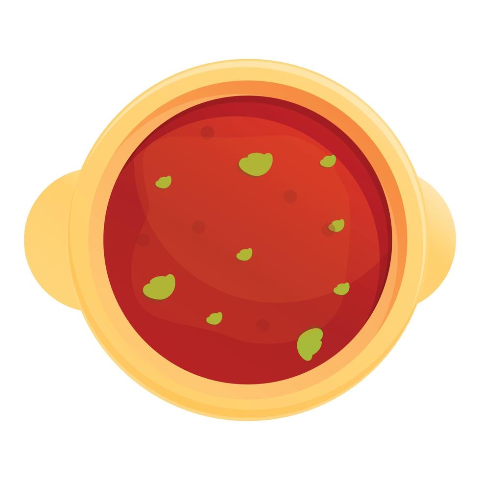 Red tomato soup icon, cartoon style vector
