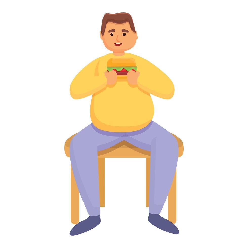 Gluttony eating burger icon, cartoon style vector