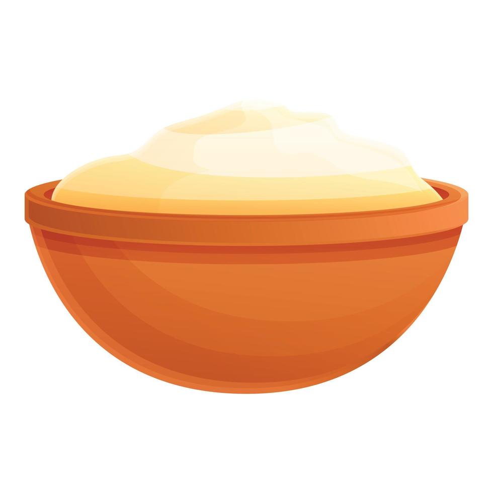 Sour cream bowl icon, cartoon style vector