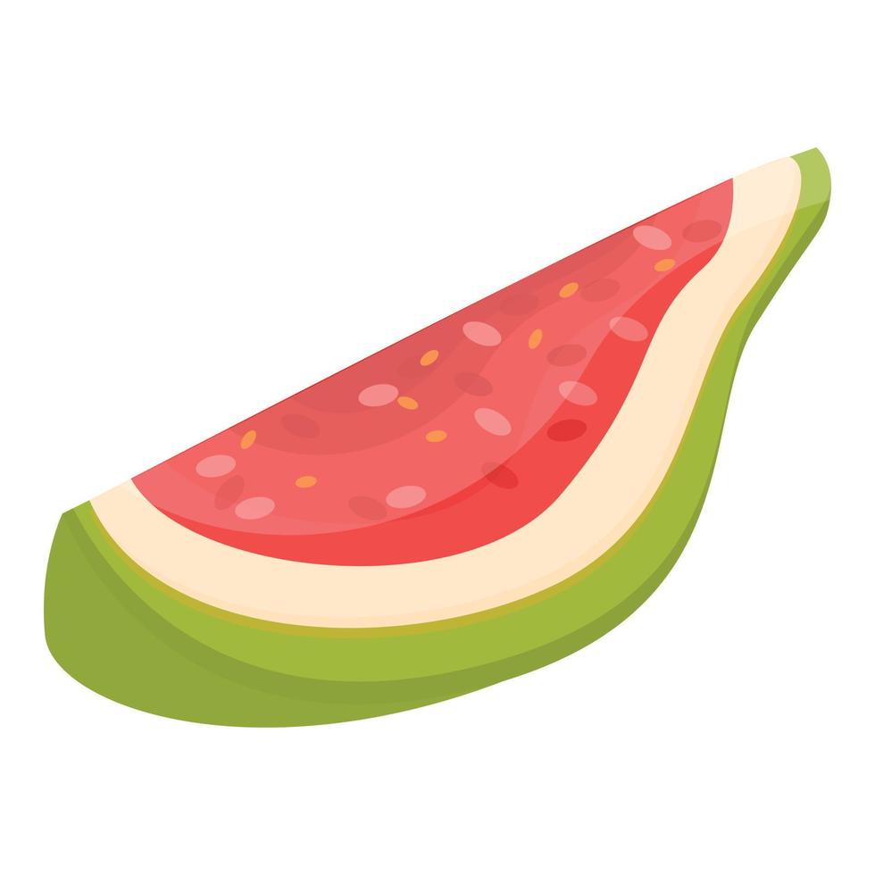 Slice green fig icon, cartoon style vector