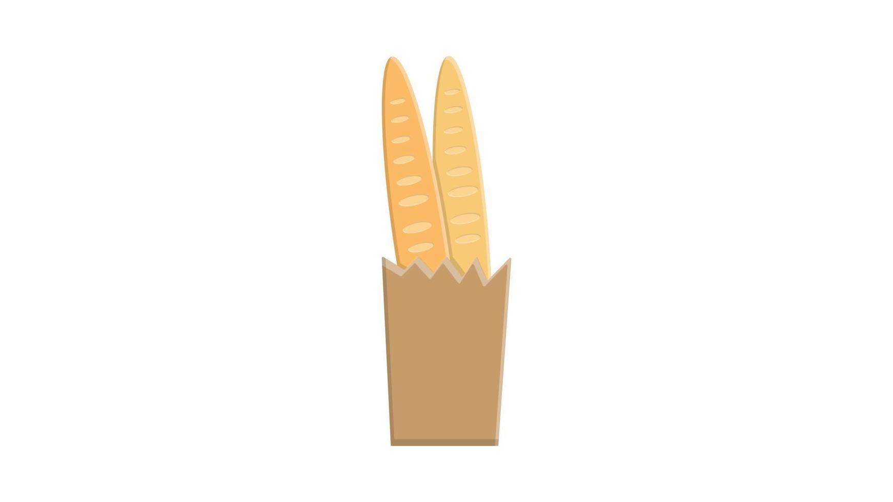 Bolsa con pan baguette sobre fondo blanco, ilustración vectorial vector