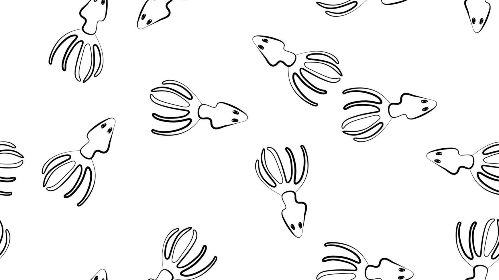 squid on white background, vector illustration, pattern. white squid with eyes, seafood. black and white squid, wallpaper and decor in pencil drawing style