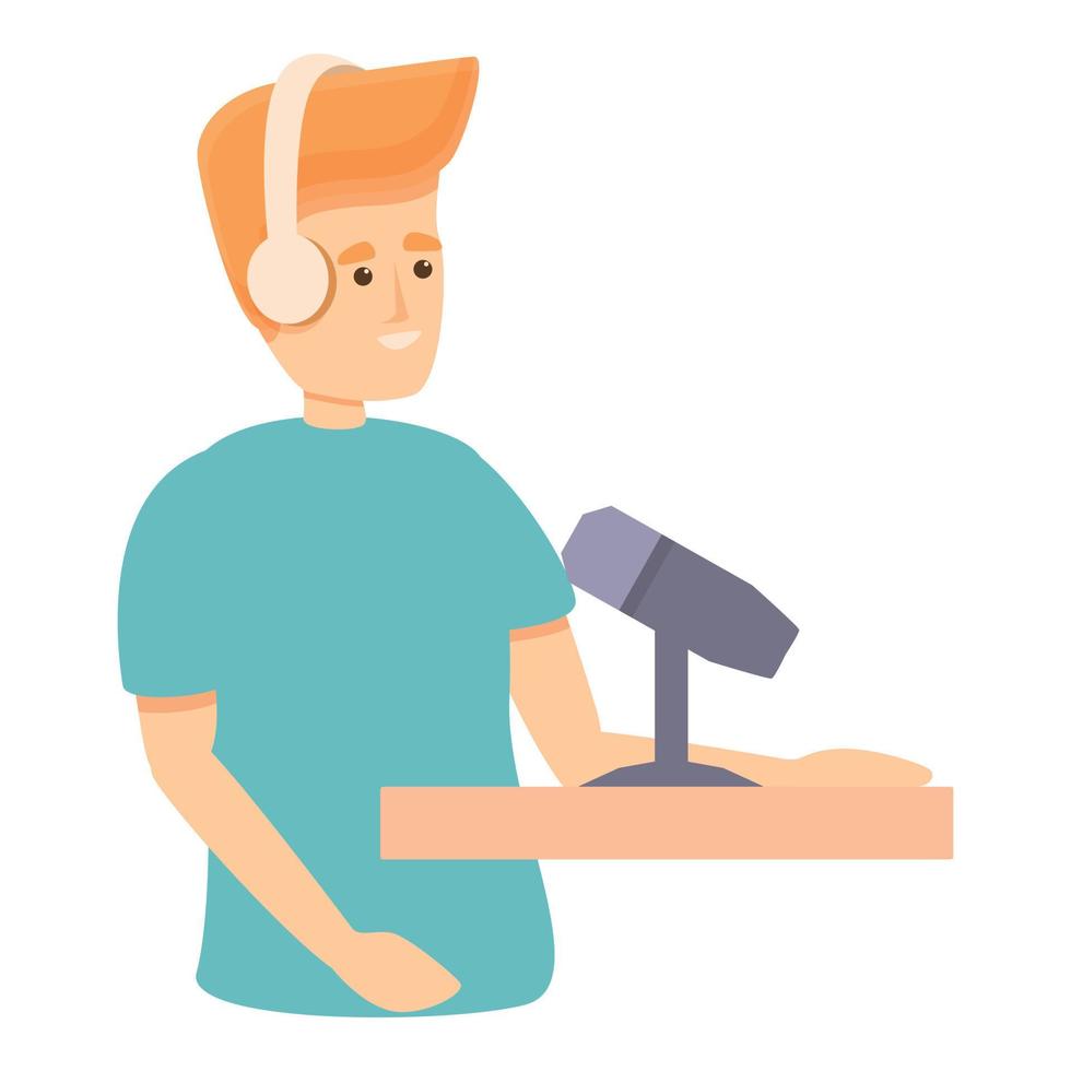 Boy podcast icon, cartoon style vector